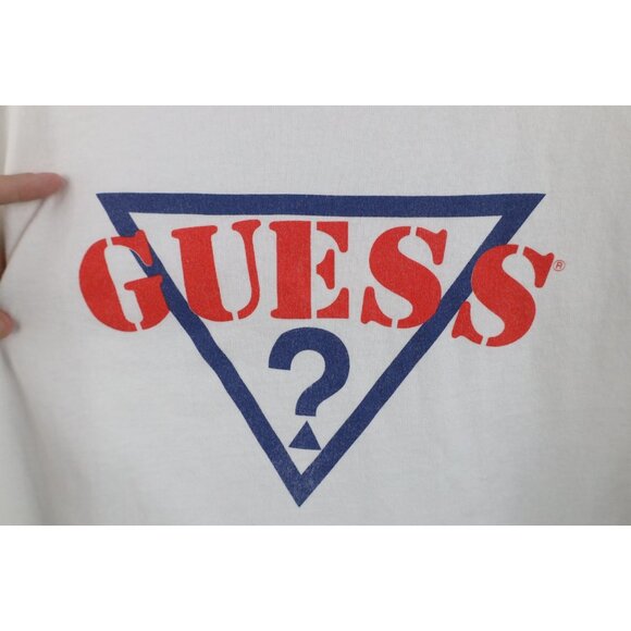 Vintage 90s Guess Mens OSFA Spell Out Big Logo Short Sleeve T-Shirt White USA - Picture 6 of 13